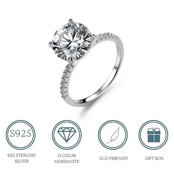 .•°Happy🌛Moon°•. Jewelry - 3ct Moissanite D Color S925 Sterling Silver Stetting Ring